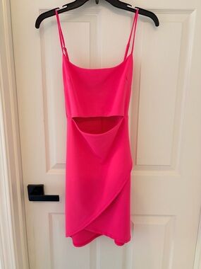 Lulu's Neon Pink Spaghetti Strap Cutout Mini Dress